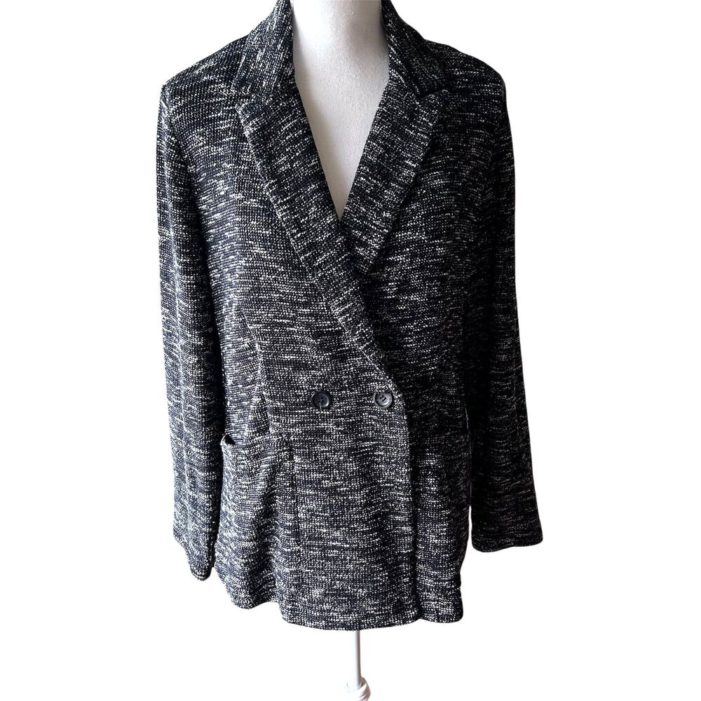 Eileen Fisher Black White Marled Knit Jacket Double Breasted size XS